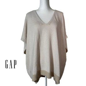 NWT GAP Women XXL Knit V-Neck Short Sleeve Cape Top Poncho Pullover Sweater Tan